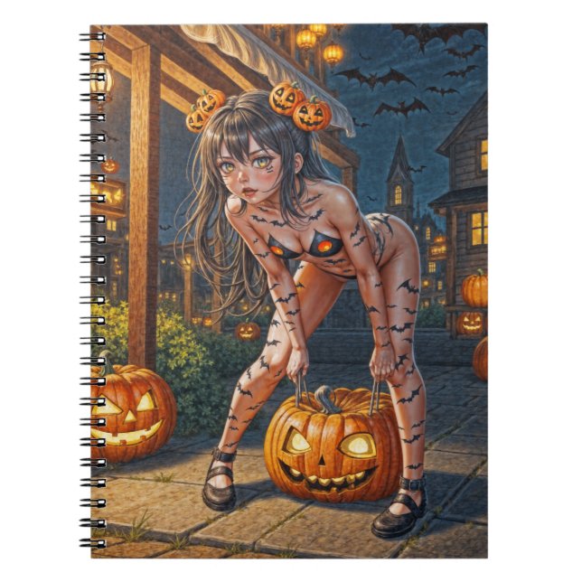Halloween-monster Jack-o-Lantern & fladdermus-tjej Anteckningsbok (Framsidan)