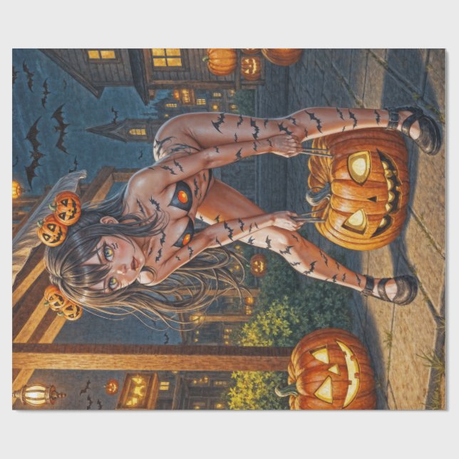 Halloween Monster Jack-o-Lantern & Fladdermus Vixe Presentpapper (Platt)