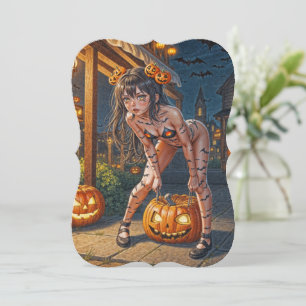 Halloween-monster Jack-o-Lyktan & Fladdermus-Kvinn Anteckningskort