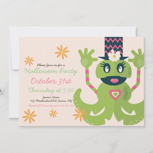 Halloween Monster Kostym Festlig Groovy Inbjudan (Framsida)