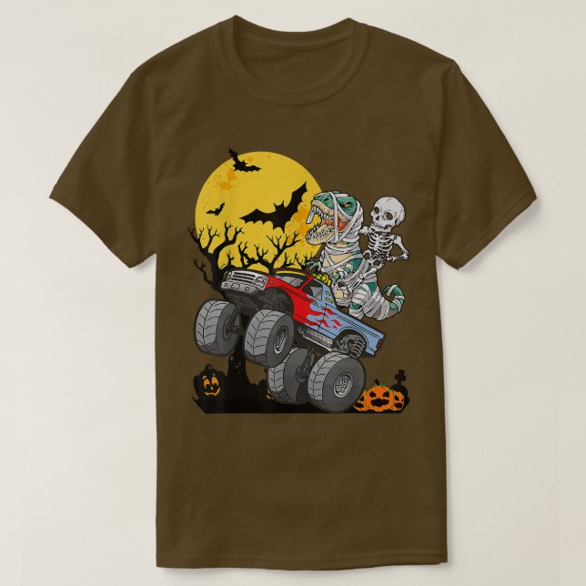 Halloween Monster Lastbil Pumpkin Mummy Dinosaur T T Shirt (Design framsida)