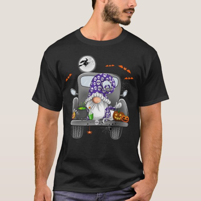 Halloween Monster Lastbil Pumpkins Gnomes T Shirt (Framsida)