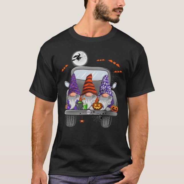 Halloween Monster Lastbil Pumpkins Gnomes T Shirt (Framsida)
