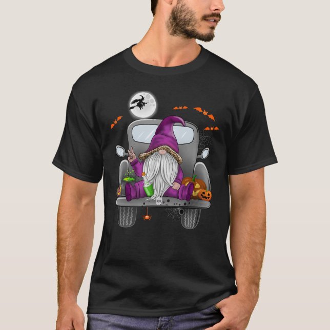 Halloween Monster Lastbil Pumpkins Gnomes T Shirt (Framsida)