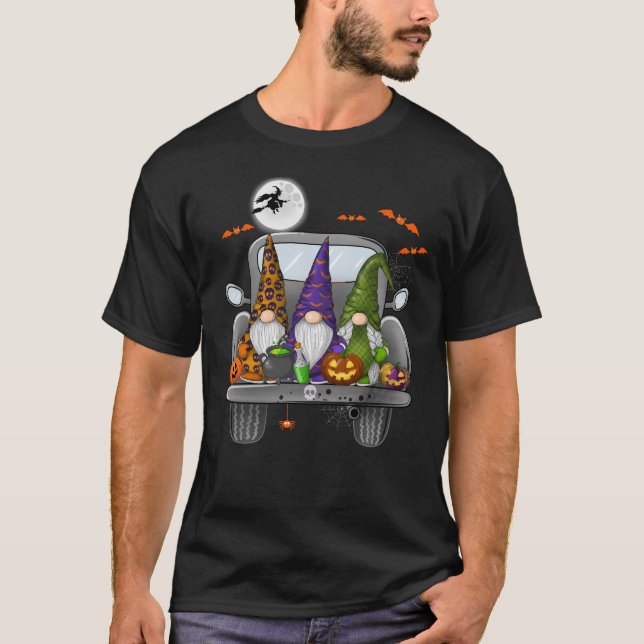 Halloween Monster Lastbil Pumpkins Gnomes T Shirt (Framsida)
