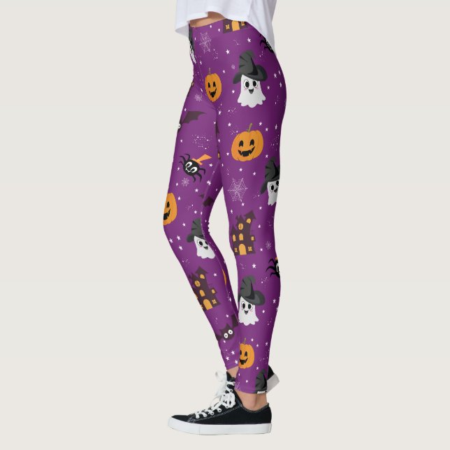 Halloween Mönster Lila Leggings (Vänster)