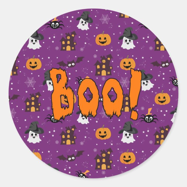 Halloween mönster lila runt klistermärke (Framsida)