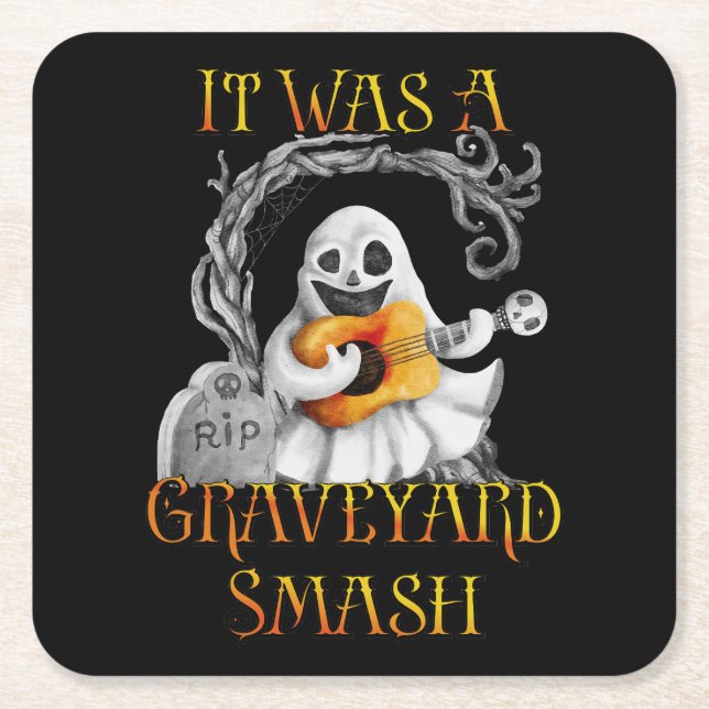 Halloween Monster Mash Ghost Graveyard Smash Underlägg Papper Kvadrat (Framsidan)