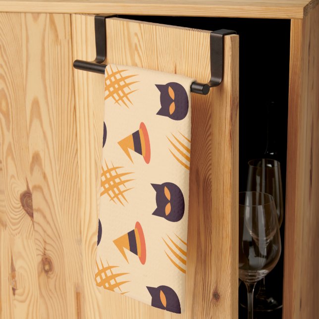 Halloween Mönster med katter och Beige Mönster Kökshandduk (Thirds Fold)