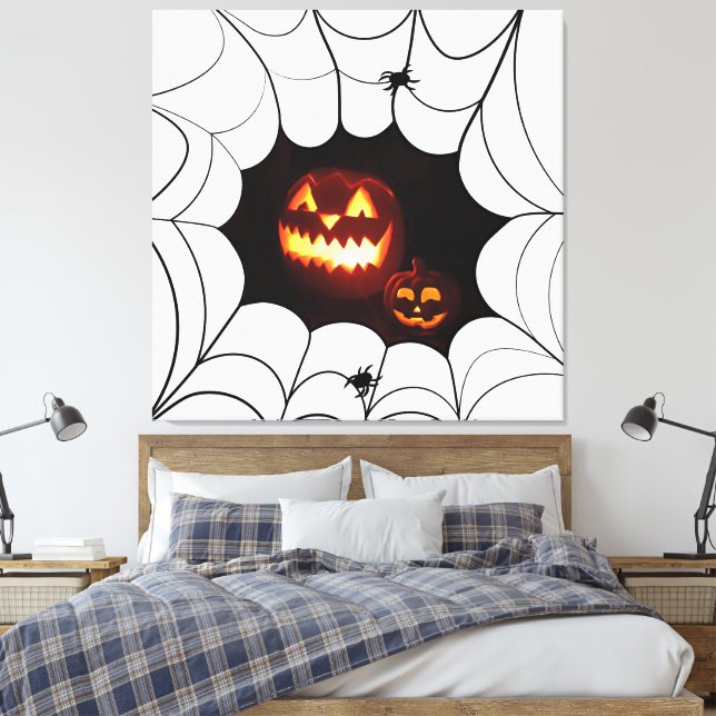 Halloween Mönster med pumpor och spiders Canvastryck (Insitu (sovrum))