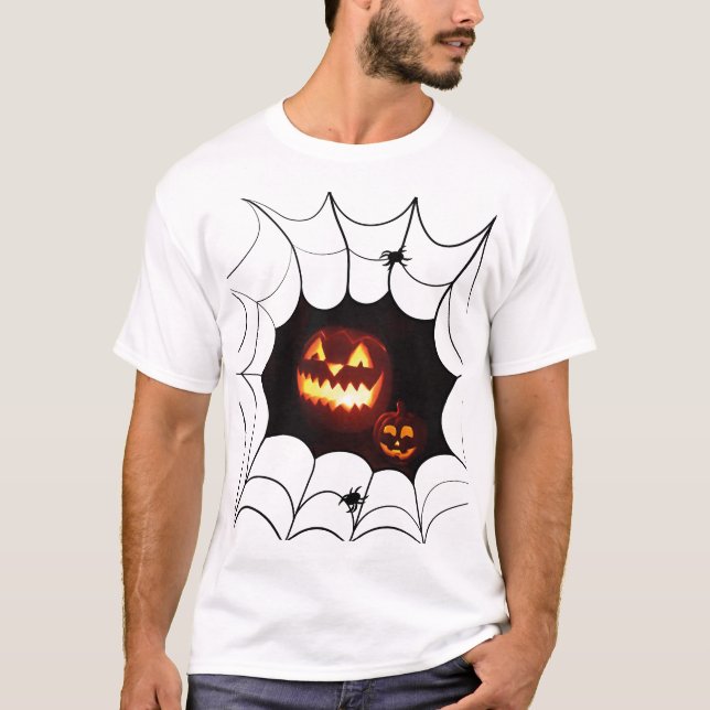 Halloween Mönster med pumpor och spiders T Shirt (Framsida)