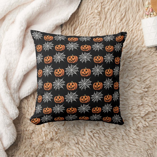 Halloween-mönster med pumpor och spindelnät kudde (Filt)
