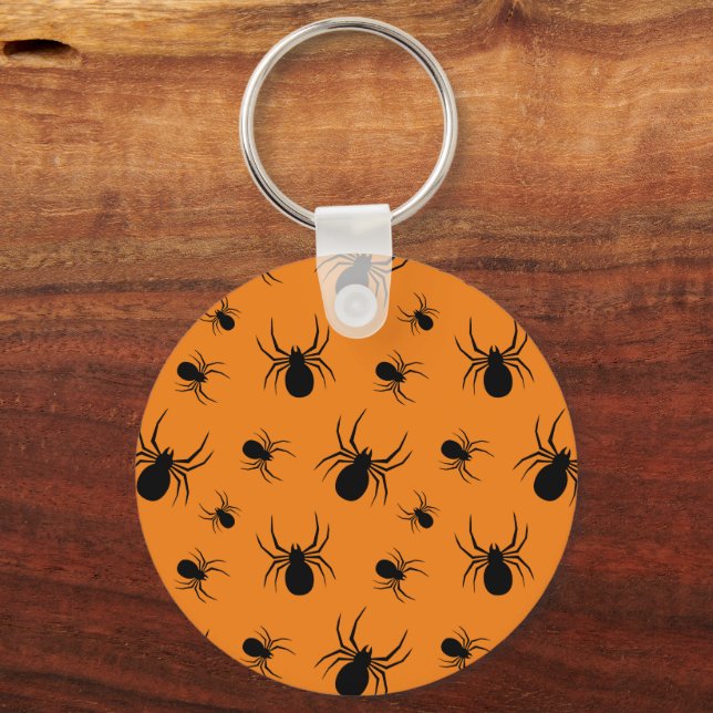 Halloween-mönster med spindlar Svart och Orange Nyckelring (Framsida)