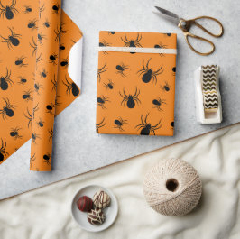 Halloween-mönster med spindlar Svart och Orange Presentpapper