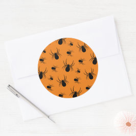 Halloween-mönster med spindlar Svart och Orange Runt Klistermärke
