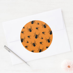 Halloween-mönster med spindlar Svart och Orange Runt Klistermärke