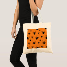 Halloween-mönster med spindlar Svart och Orange Tygkasse