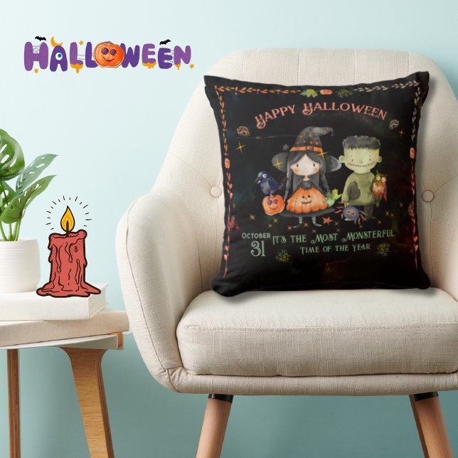 Halloween Monster och Witch Kudde (Halloween Monster and a Witch Throw Pillow)