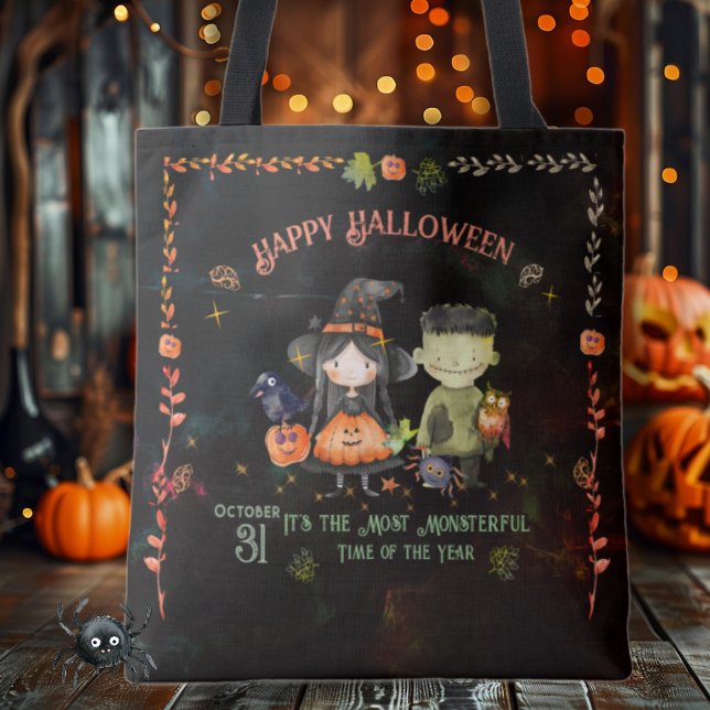 Halloween Monster och Witch Tygkasse (Halloween Monster and a Witch Tote Bag )