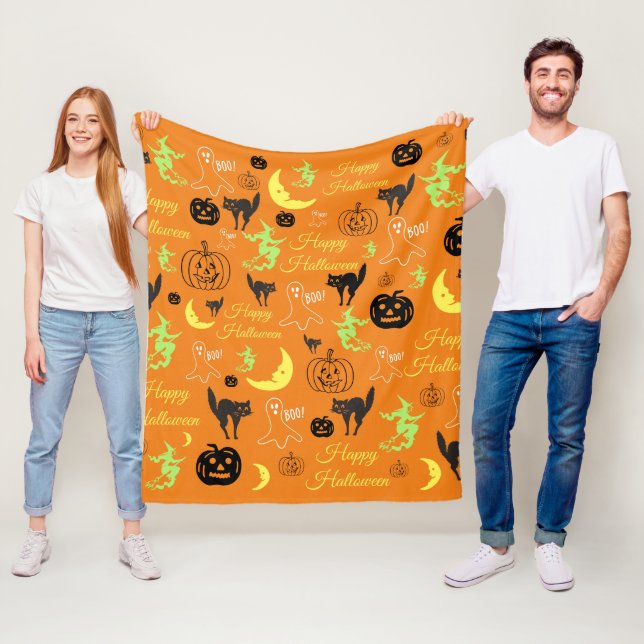 Halloween Mönster Orange Fleecefilt (På plats)