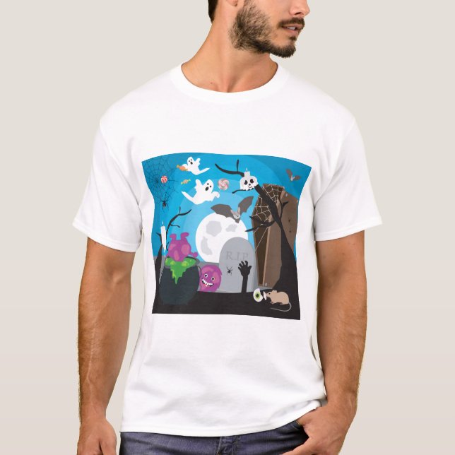 Halloween Monster Scene T Shirt (Framsida)