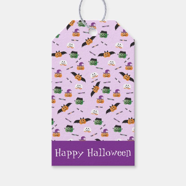 Halloween Mönster Tack Pumpa Lila Presentetikett (Framsidan)