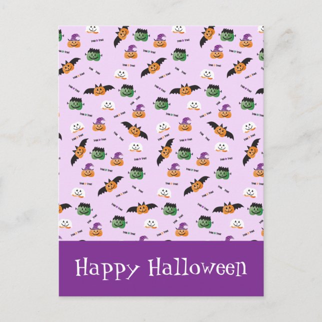 Halloween Mönster Tack Pumpa Lila Vykort (Framsida)
