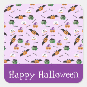 Halloween Mönster Tack Pumpkins Lila Fyrkantigt Klistermärke