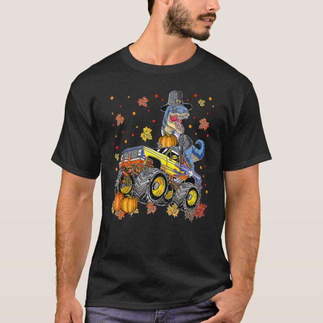 Halloween Monster Truck Dinosaur Thanksgiving Turk T Shirt (Framsida)