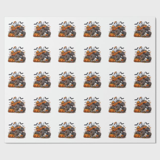 Halloween Monster Truck Pumpa Spöktraktörförare Ro Presentpapper (Platt)