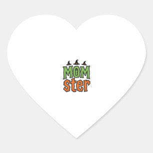Halloween Monster Vintage Mamma T-Shirt Design_1 Hjärtformat Klistermärke