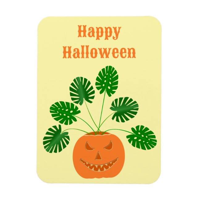 Halloween Monstera Plant i Pumpkin Anpassningsbar Magnet (Vertikal)