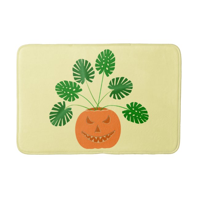Halloween Monstera Plant i Pumpkin Badrumsmatta (Framsidan)