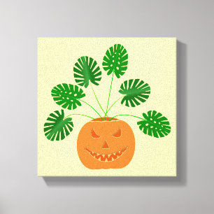 Halloween Monstera Plant i Pumpkin Canvastryck