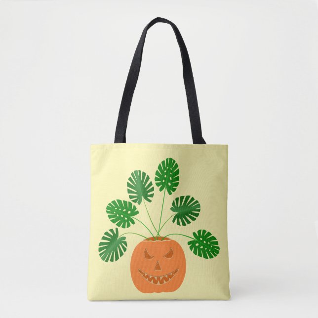Halloween Monstera Plant i Pumpkin Tygkasse (Framsida)