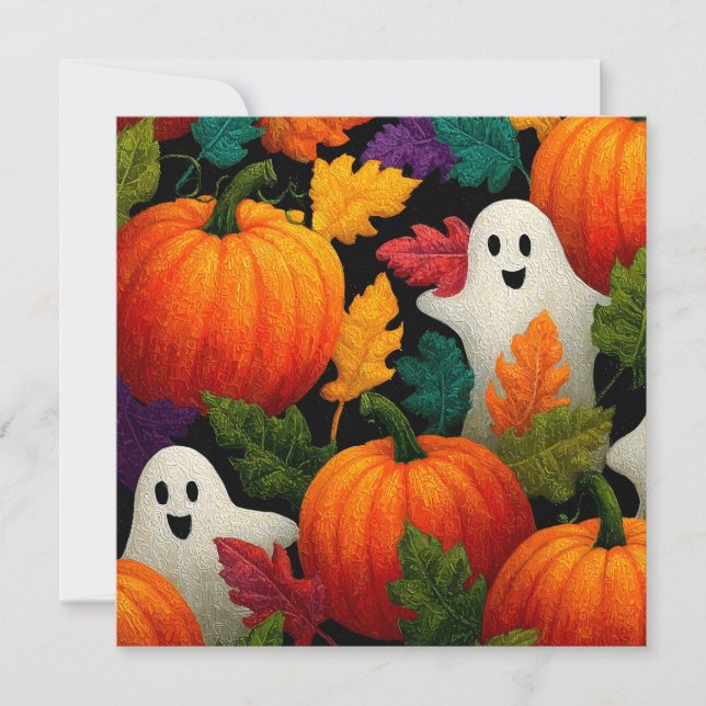 Halloween Mönsterbakgrund med Orange Pumpa Julkort (Framsida)