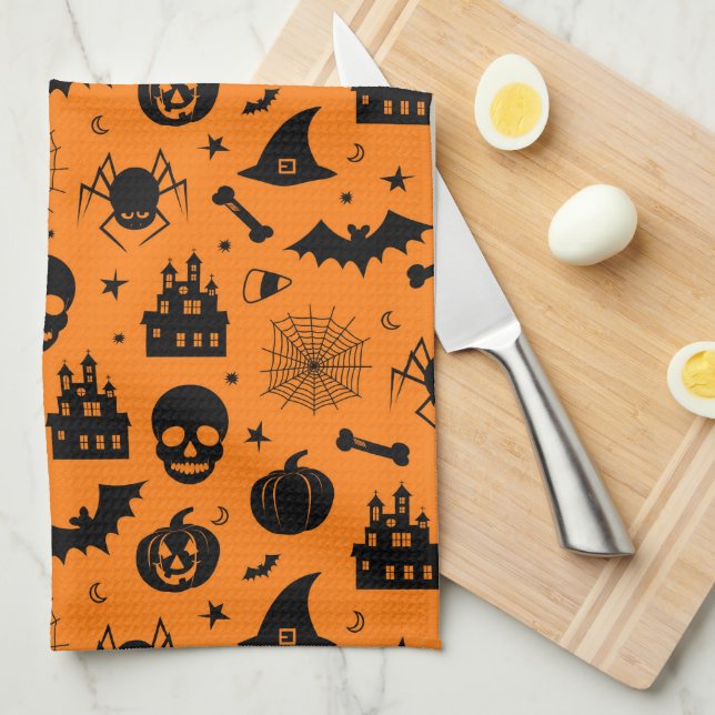 Halloween mönsterorange och svart kökshandduk (Vikt i Fjärdedel)