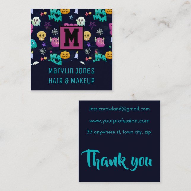 HALLOWEEN MONSTERS FYRKANTIGT VISITKORT (Fram/baksida)