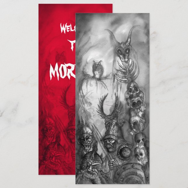HALLOWEEN MONSTERS,ORK KRIG Black White Red Inbjud Inbjudningar (Fram/baksida)