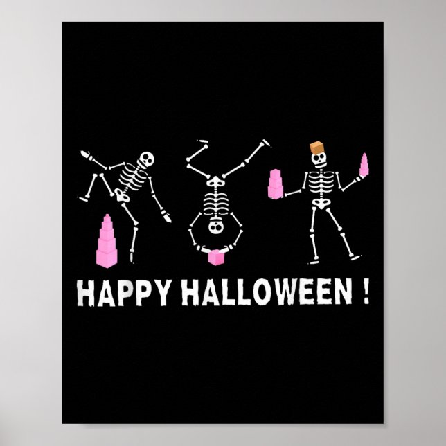Halloween Montessori Teacher Skeleton Dancing Educ Poster (Framsidan)
