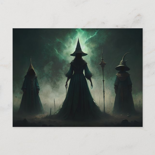 Halloween Moon Gotiska Häxor Vykort (Framsida)