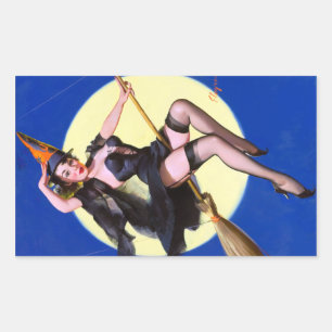 Halloween Moonlight Ride Pin Up Rektangulärt Klistermärke