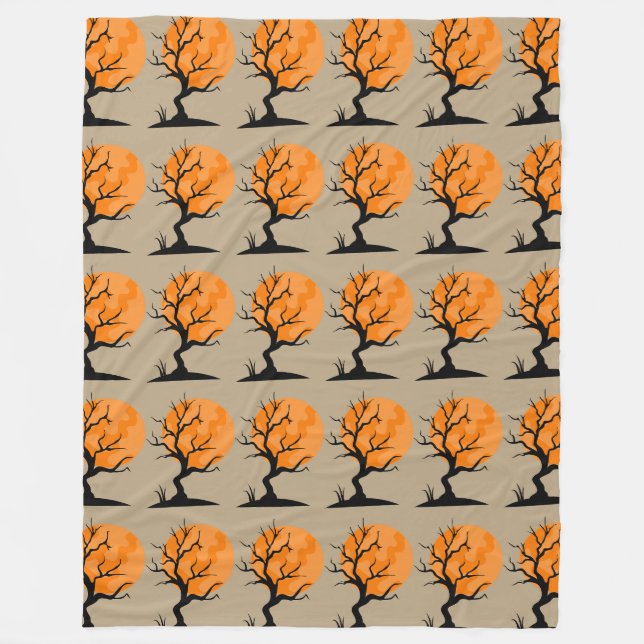 Halloween Moonlit Träd Fleecefilt (Framsidan)