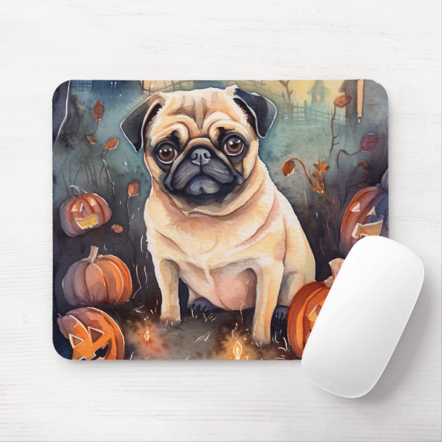 Halloween Mops Med Pumpa Skräckinjagande Musmatta (Med mus)