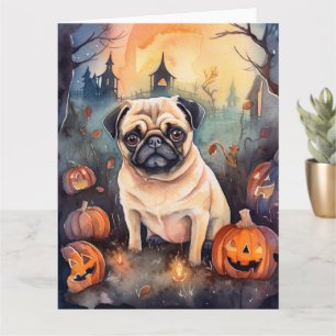Halloween Mops med pumpor läskig Kort