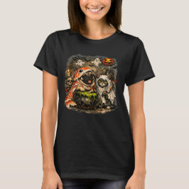 Halloween Mops och Katt Hemsökt Köket T Shirt