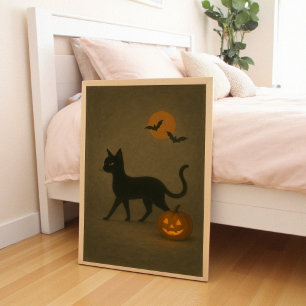 Halloween Mörk Academia Stil Black Cat Pumpkin Poster