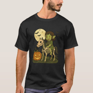 Halloween Mörk Alv Gubbe Troll Pojke Ridande Häst T Shirt