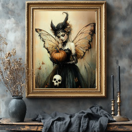 Halloween Mörk Fairy with Pumpkin and Skull Fototryck