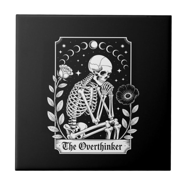 Halloween Mörk Gothic Skelett Övertänkare Kakelplatta (Framsidan)